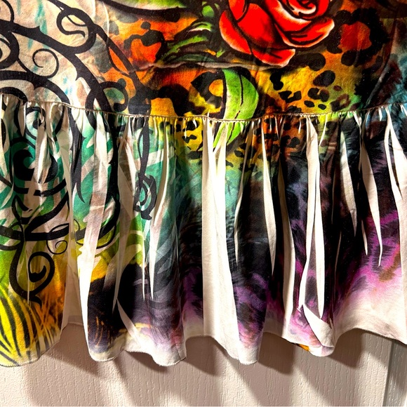 Vintage Rhinestone Studded Heart Rose Leopard Babydoll Halter Bandeau Skirt Top - Picture 4 of 6